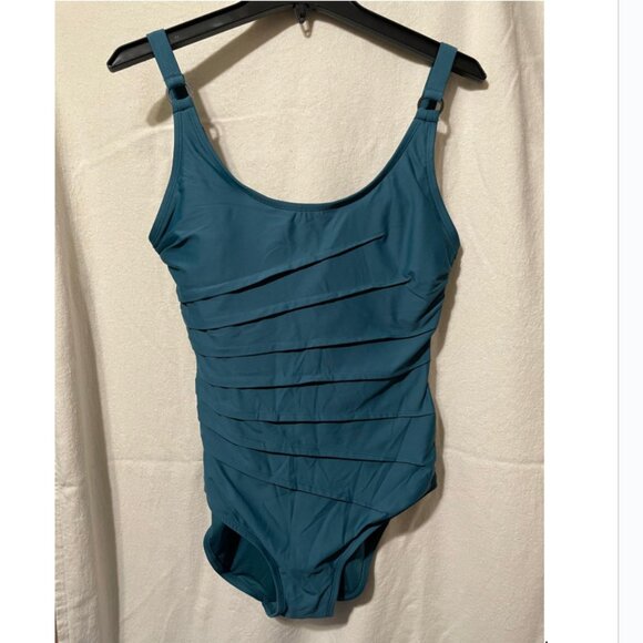 NWT! DKNY Women's One piece Swimsuit - Turquoise Blue, Sizes L + XL - Picture 1 of 11